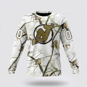 Personalized NHL New Jersey Devils Crewneck Sweatshirt Special White Winter Hunting Camo Design Sweatshirt 1