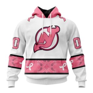 Personalized NHL New Jersey Devils Hoodie In Classic Style With Paisley In October We Wear Pink Breast Cancer Hoodie 1