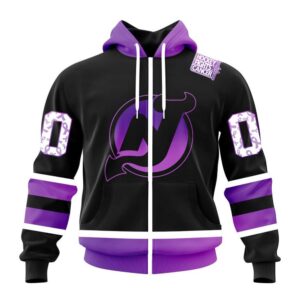 Personalized NHL New Jersey Devils Hoodie Special Black Hockey Fights Cancer Kits Hoodie 2