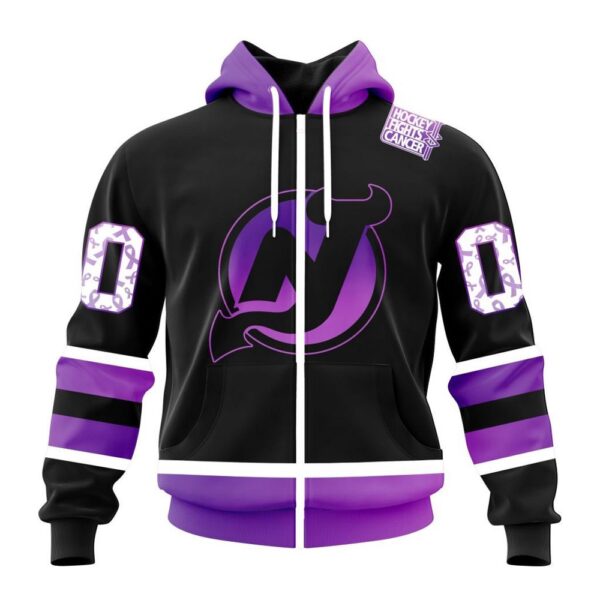 Personalized NHL New Jersey Devils Hoodie Special Black Hockey Fights Cancer Kits Hoodie