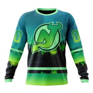 Personalized NHL New Jersey Devils Special Crewneck Sweatshirt Design With Northern Light Full Printed Sweatshirt 1