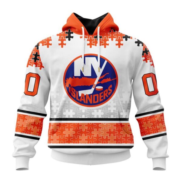 Personalized NHL New York Islanders All Over Print Hoodie Special Autism Awareness Design With Home Jersey Style Hoodie