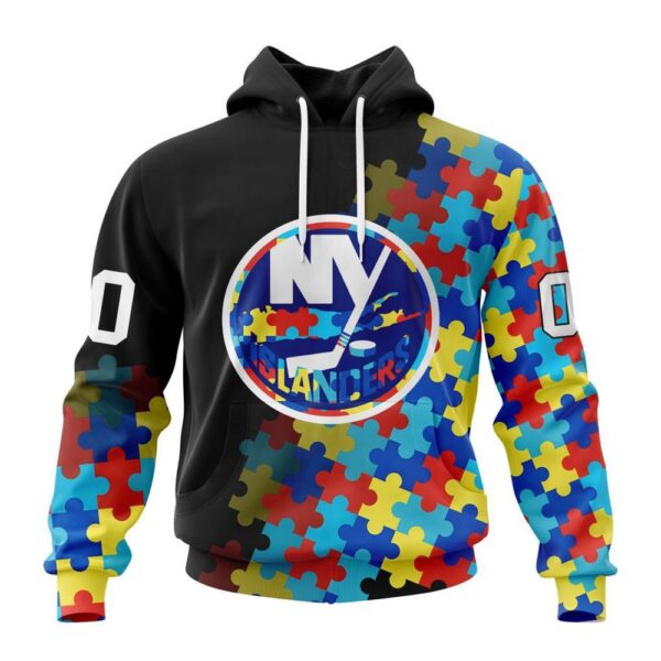 Personalized NHL New York Islanders All Over Print Hoodie Special Black Autism Awareness Design Hoodie