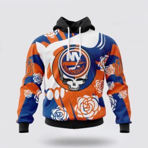 Personalized NHL New York Islanders All Over Print Hoodie Special Grateful Dead Gathering Flowers Design Hoodie 1