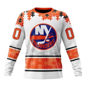 Personalized NHL New York Islanders Crewneck Sweatshirt Special Autism Awareness Design With Home Jersey Style 1