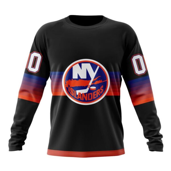 Personalized NHL New York Islanders Crewneck Sweatshirt Special Black And Gradient Design