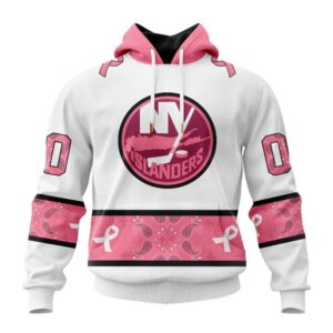 Personalized NHL New York Islanders Hoodie In Classic Style With Paisley In October We Wear Pink Breast Cancer Hoodie 1