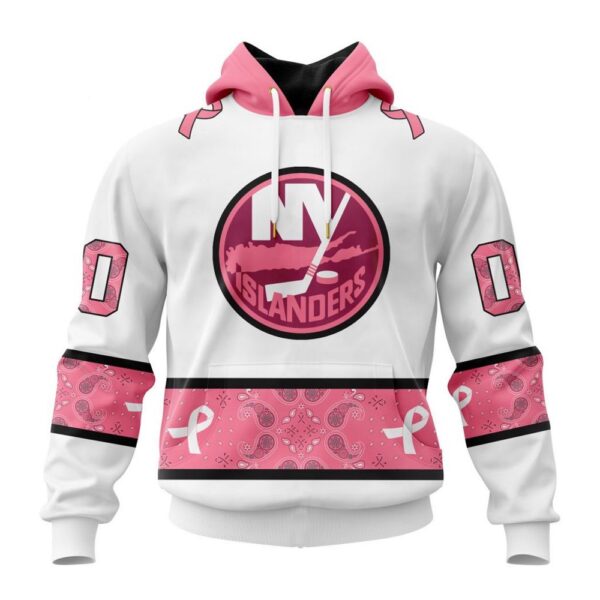 Personalized NHL New York Islanders Hoodie In Classic Style With Paisley In October We Wear Pink Breast Cancer Hoodie