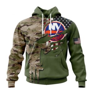 Personalized NHL New York Islanders Hoodie Special Camo Skull Design Hoodie 1