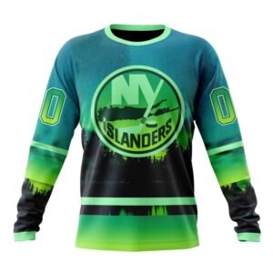 Personalized NHL New York Islanders Special Crewneck Sweatshirt Design With Northern Light Full Printed Sweatshirt 1