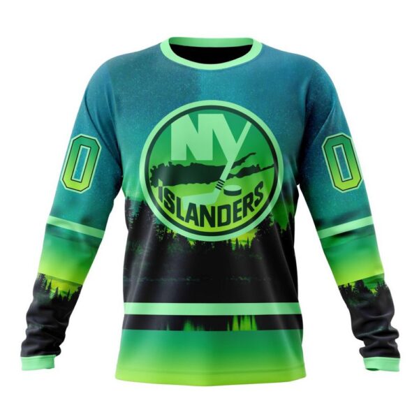 Personalized NHL New York Islanders Special Crewneck Sweatshirt Design With Northern Light Full Printed Sweatshirt