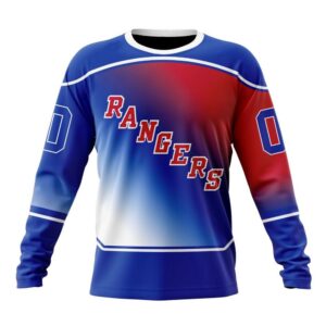 Personalized NHL New York Rangers Crewneck Sweatshirt New Gradient Series Concept 1