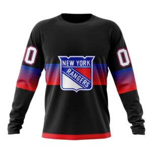 Personalized NHL New York Rangers Crewneck Sweatshirt Special Black And Gradient Design 1