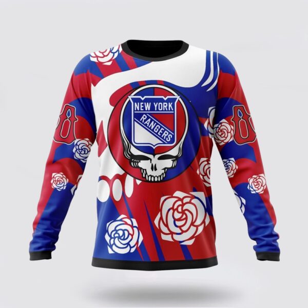 Personalized NHL New York Rangers Crewneck Sweatshirt Special Grateful Dead Gathering Flowers Design Sweatshirt