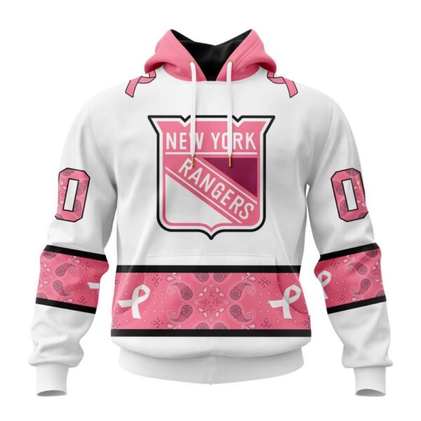 Personalized NHL New York Rangers Hoodie In Classic Style With Paisley In October We Wear Pink Breast Cancer Hoodie