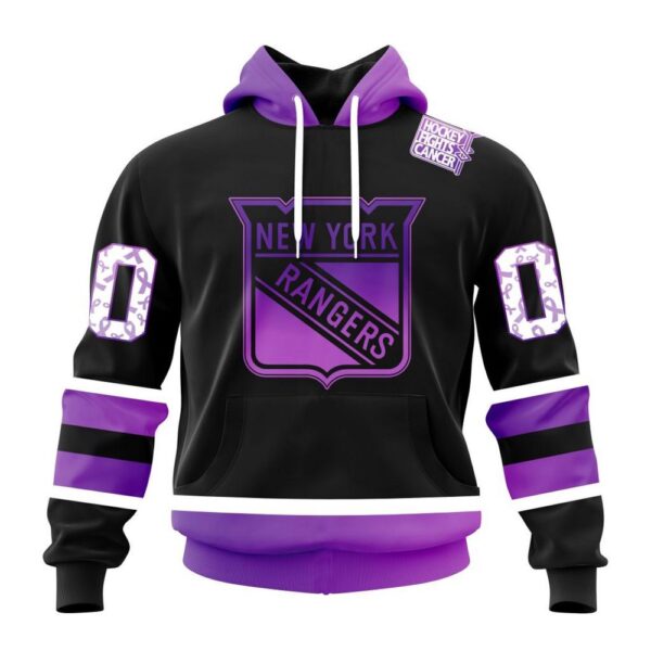 Personalized NHL New York Rangers Hoodie Special Black Hockey Fights Cancer Kits Hoodie