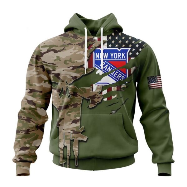 Personalized NHL New York Rangers Hoodie Special Camo Skull Design Hoodie