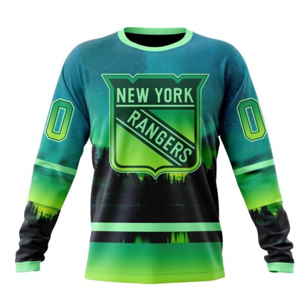 Personalized NHL New York Rangers Special Crewneck Sweatshirt Design With Northern Light Full Printed Sweatshirt