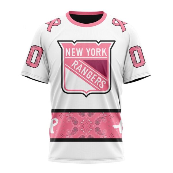 Personalized NHL New York Rangers T-Shirt In Classic Style With Paisley In October We Wear Pink Breast Cancer T-Shirt