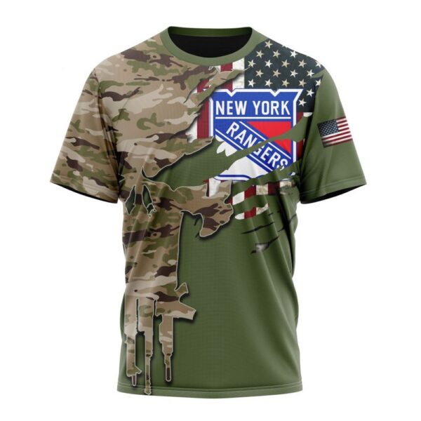 Personalized NHL New York Rangers T-Shirt Special Camo Skull Design T-Shirt