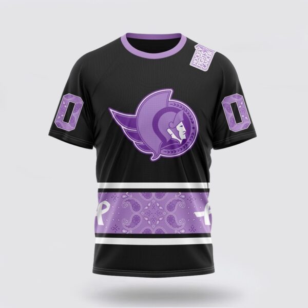 Personalized NHL Ottawa Senators 3D T Shirt Special Black And Lavender Hockey Fight Cancer Design T Shirt