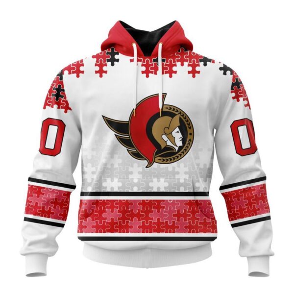 Personalized NHL Ottawa Senators All Over Print Hoodie Special Autism Awareness Design With Home Jersey Style Hoodie