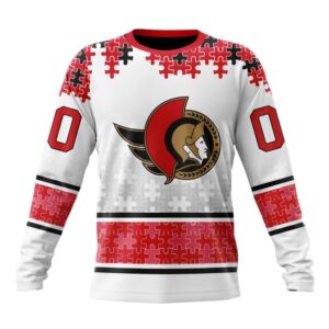 Personalized NHL Ottawa Senators Crewneck Sweatshirt Special Autism Awareness Design With Home Jersey Style 1