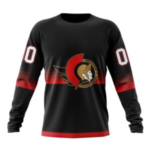 Personalized NHL Ottawa Senators Crewneck Sweatshirt Special Black And Gradient Design 1
