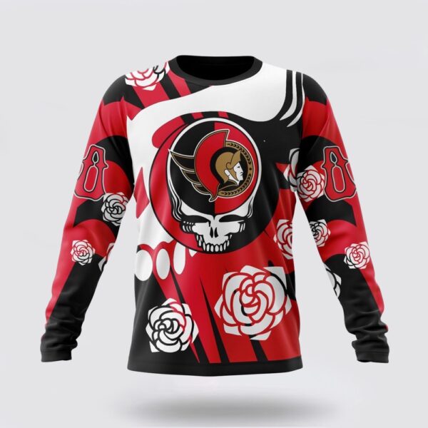 Personalized NHL Ottawa Senators Crewneck Sweatshirt Special Grateful Dead Gathering Flowers Design Sweatshirt