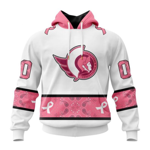 Personalized NHL Ottawa Senators Hoodie In Classic Style With Paisley In October We Wear Pink Breast Cancer Hoodie