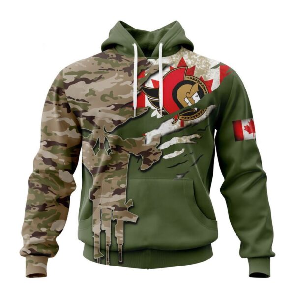 Personalized NHL Ottawa Senators Hoodie Special Camo Skull Design Hoodie