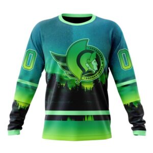 Personalized NHL Ottawa Senators Special Crewneck Sweatshirt Design With Northern Light Full Printed Sweatshirt 1