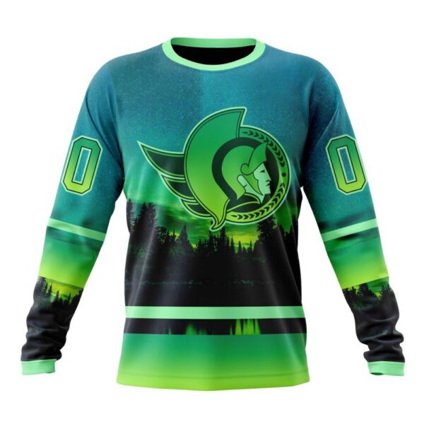 Personalized NHL Ottawa Senators Special Crewneck Sweatshirt Design With Northern Light Full Printed Sweatshirt