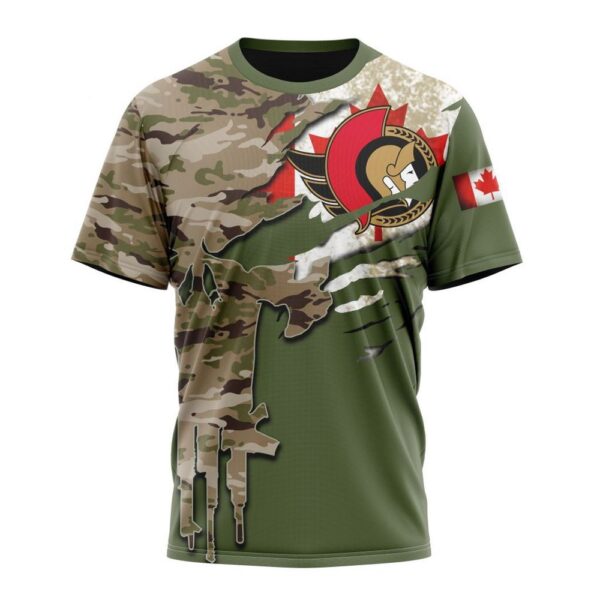 Personalized NHL Ottawa Senators T-Shirt Special Camo Skull Design T-Shirt