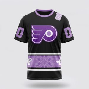 Personalized NHL Philadelphia Flyers 3D T Shirt Special Black And Lavender Hockey Fight Cancer Design T Shirt 1