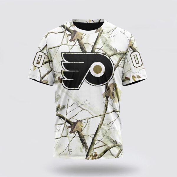 Personalized NHL Philadelphia Flyers 3D T Shirt Special White Winter Hunting Camo Design T Shirt