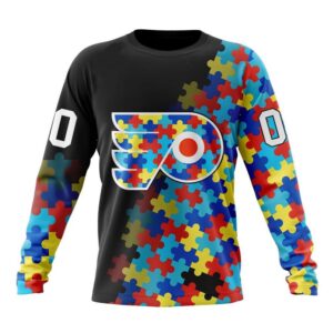 Personalized NHL Philadelphia Flyers Crewneck Sweatshirt Special Black Autism Awareness Design 1