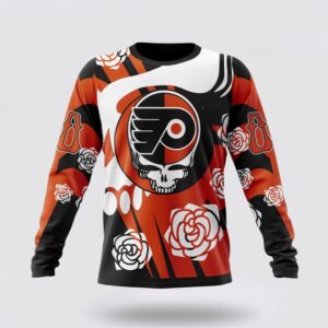 Personalized NHL Philadelphia Flyers Crewneck Sweatshirt Special Grateful Dead Gathering Flowers Design Sweatshirt 1