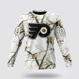 Personalized NHL Philadelphia Flyers Crewneck Sweatshirt Special White Winter Hunting Camo Design Sweatshirt 1