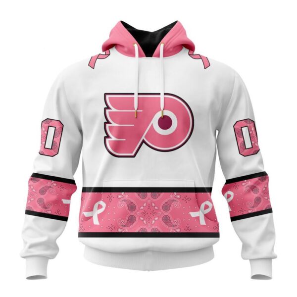 Personalized NHL Philadelphia Flyers Hoodie In Classic Style With Paisley In October We Wear Pink Breast Cancer Hoodie