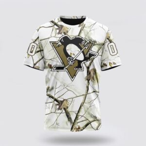 Personalized NHL Pittsburgh Penguins 3D T Shirt Special White Winter Hunting Camo Design T Shirt 1