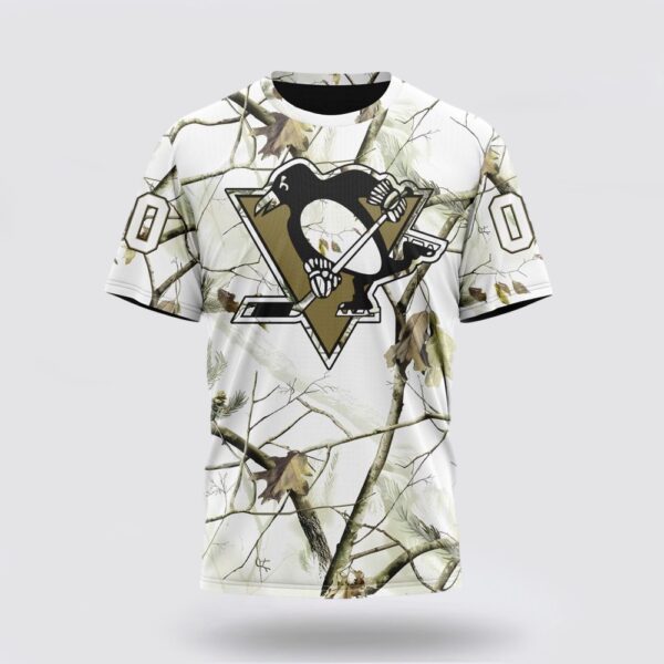 Personalized NHL Pittsburgh Penguins 3D T Shirt Special White Winter Hunting Camo Design T Shirt