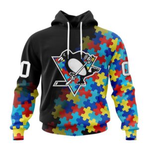 Personalized NHL Pittsburgh Penguins All Over Print Hoodie Special Black Autism Awareness Design Hoodie 1