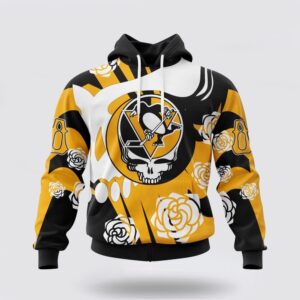 Personalized NHL Pittsburgh Penguins All Over Print Hoodie Special Grateful Dead Gathering Flowers Design Hoodie 1