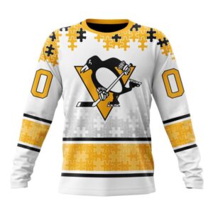 Personalized NHL Pittsburgh Penguins Crewneck Sweatshirt Special Autism Awareness Design With Home Jersey Style 1