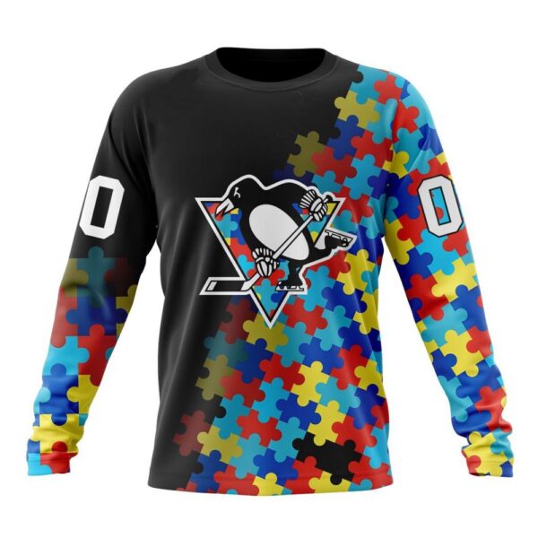 Personalized NHL Pittsburgh Penguins Crewneck Sweatshirt Special Black Autism Awareness Design