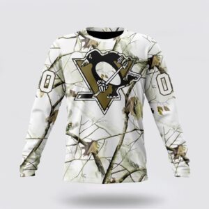 Personalized NHL Pittsburgh Penguins Crewneck Sweatshirt Special White Winter Hunting Camo Design Sweatshirt 1