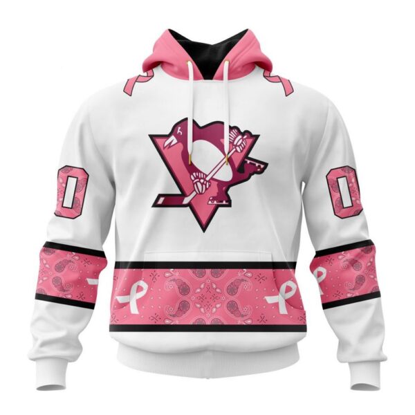 Personalized NHL Pittsburgh Penguins Hoodie In Classic Style With Paisley In October We Wear Pink Breast Cancer Hoodie