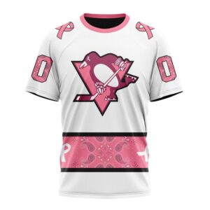 Personalized NHL Pittsburgh Penguins T Shirt In Classic Style With Paisley In October We Wear Pink Breast Cancer T Shirt 1