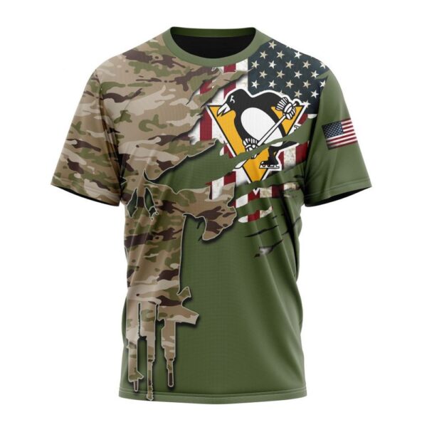 Personalized NHL Pittsburgh Penguins T-Shirt Special Camo Skull Design T-Shirt